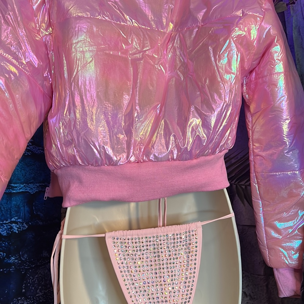 2piece Pink Rave Rhinestone Bikini - Picture 7 of 7